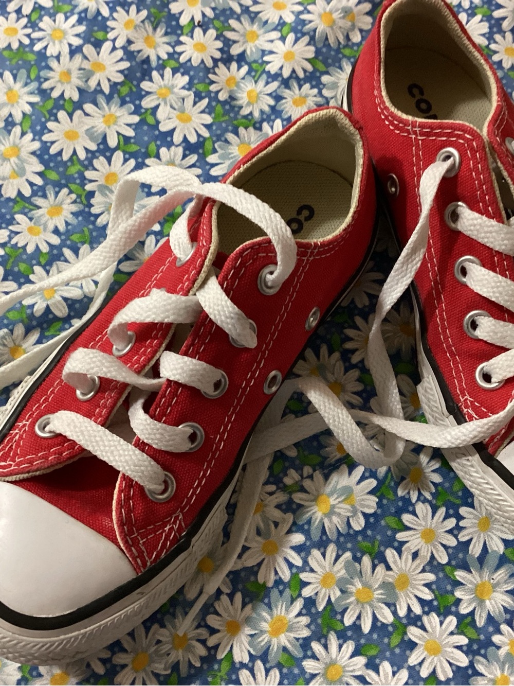 Kids Red Canvas Low-Top Sneakers with White Laces